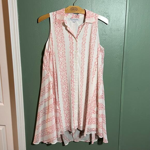 Emma Michele Sleeveless Floral Dress Size L Pink White Button Front - Picture 1 of 4
